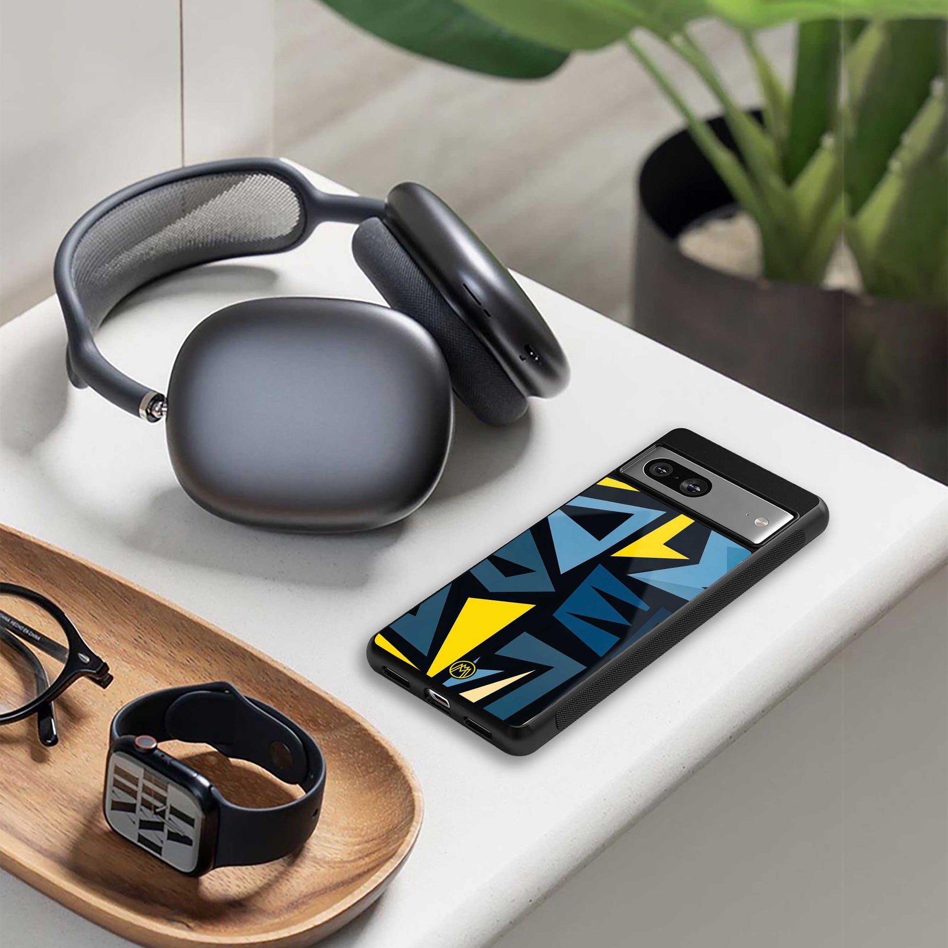 dynamic blue yellow pattern back phone cover | glass case for oneplus nord 4