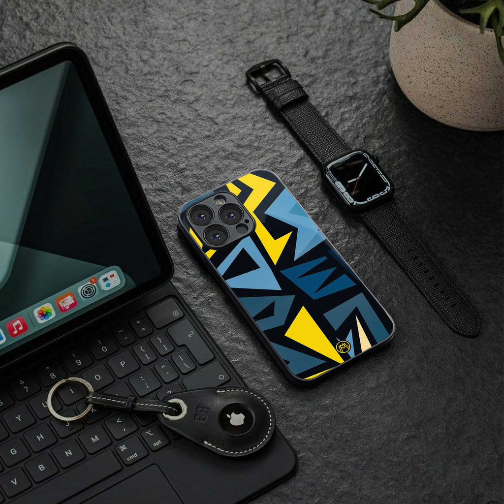 dynamic blue yellow pattern back phone cover | glass case for oneplus nord ce 4