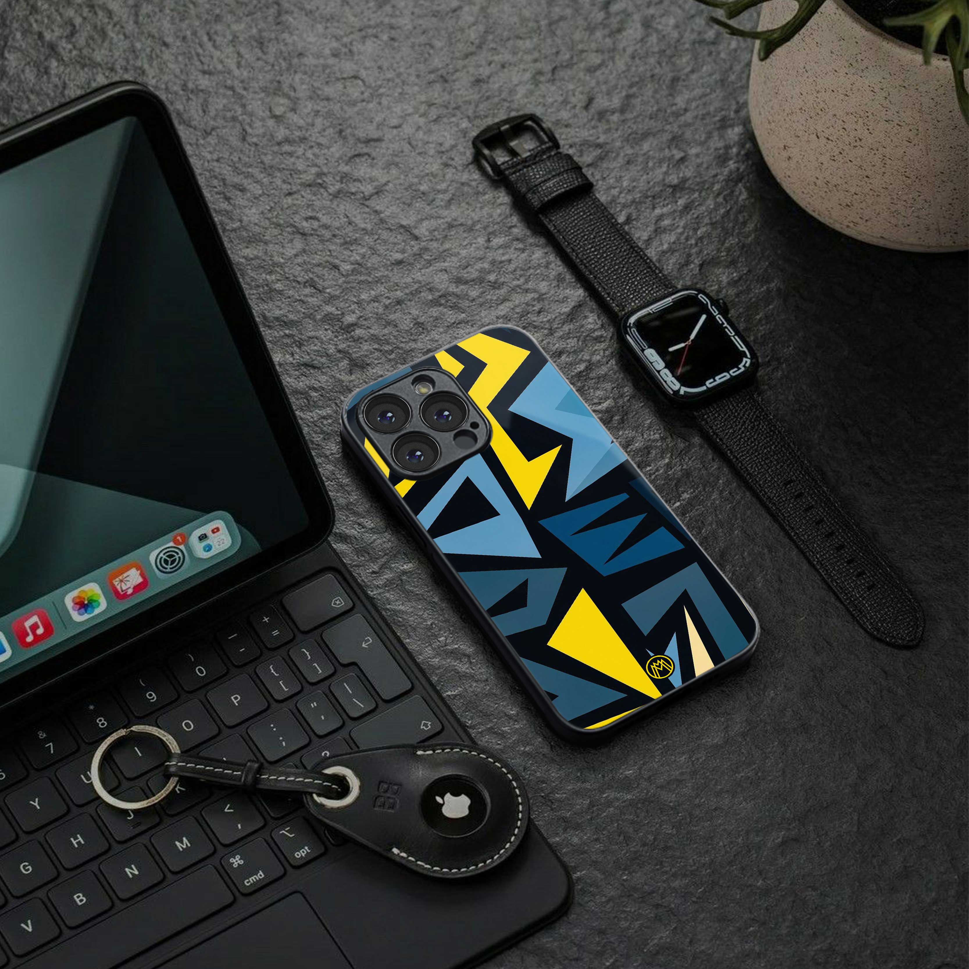 dynamic blue yellow pattern back phone cover | glass case for oneplus nord ce 4