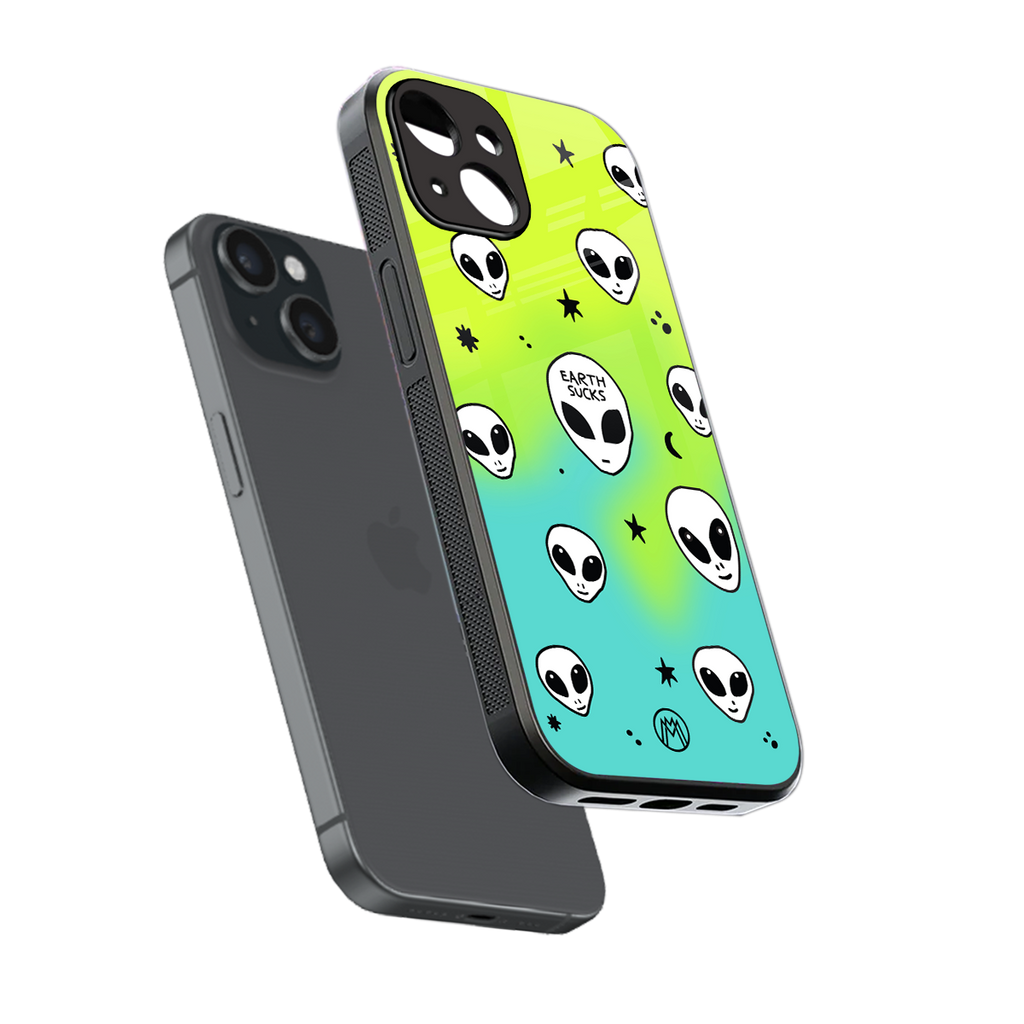 earth sucks neon edition back phone cover | glass case for iphone 13 mini