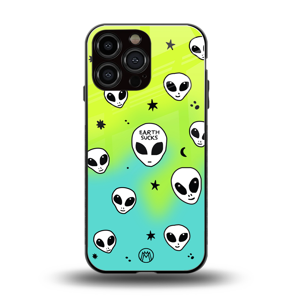 earth sucks neon edition back phone cover | glass case for iphone 13 pro max