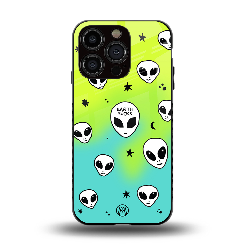 earth sucks neon edition back phone cover | glass case for iphone 13 pro