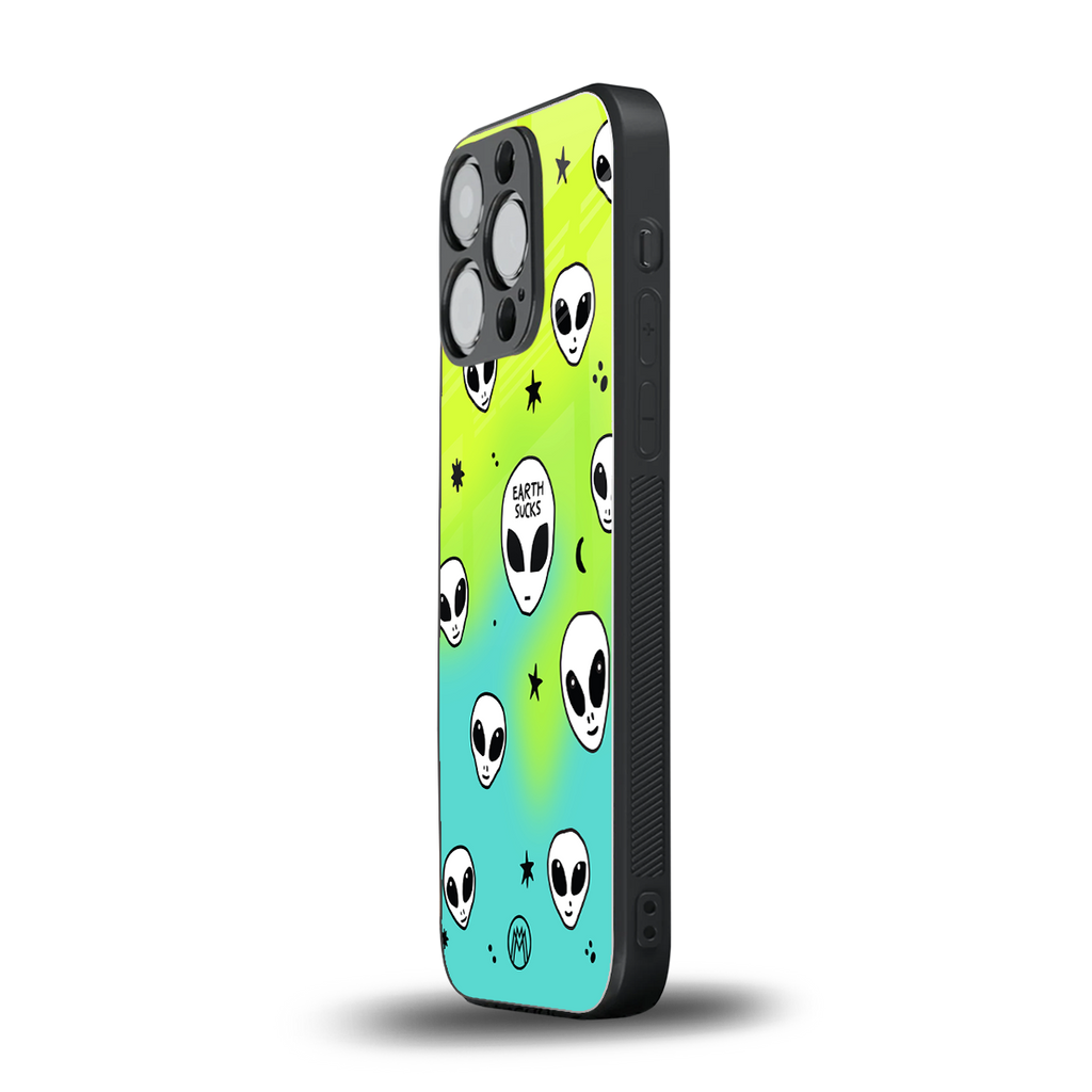 earth sucks neon edition back phone cover | glass case for iphone 13 pro