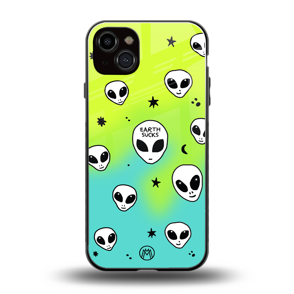 earth sucks neon edition back phone cover | glass case for iphone 15 plus