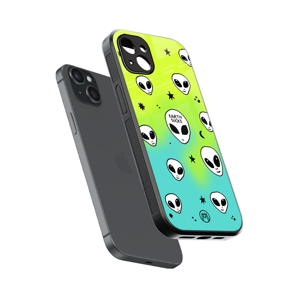 earth sucks neon edition back phone cover | glass case for iphone 15 plus