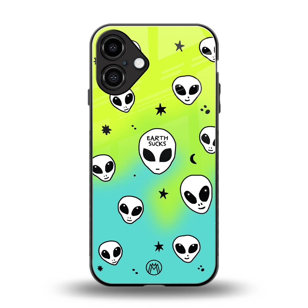 earth sucks neon edition back phone cover | glass case for iphone 16 plus