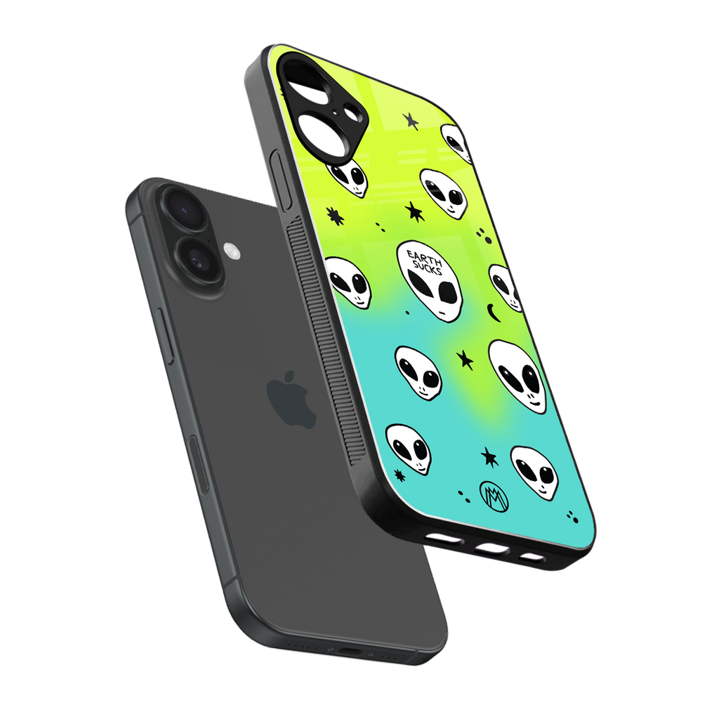 earth sucks neon edition back phone cover | glass case for iphone 16 plus
