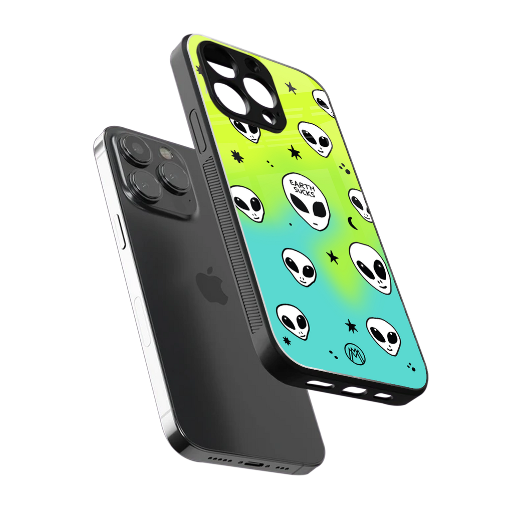 earth sucks neon edition back phone cover | glass case for iphone 16 pro max