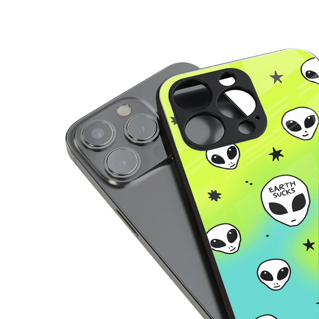 earth sucks neon edition back phone cover | glass case for iphone 15 pro