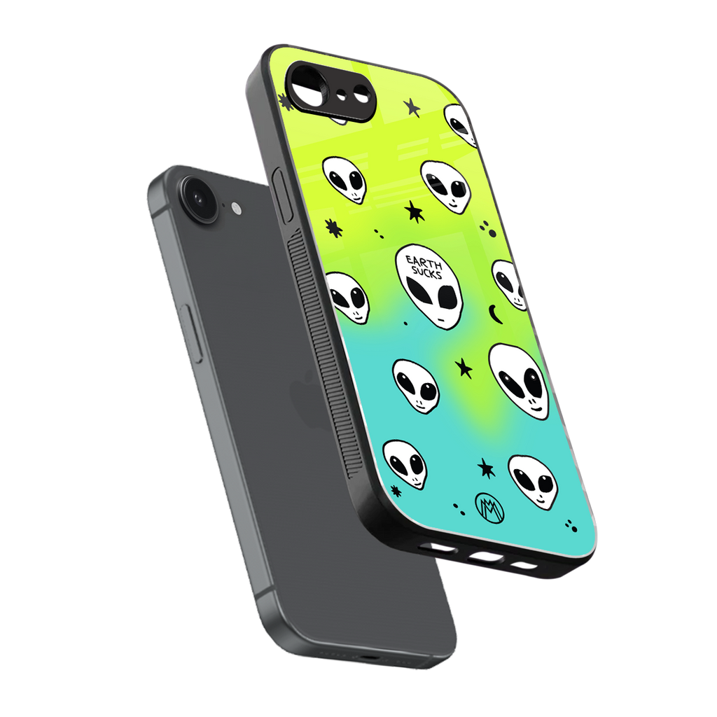 earth sucks neon edition back phone cover | glass case for iphone 16e