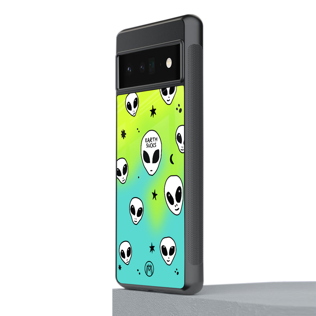 earth sucks neon edition back phone cover | glass case for google pixel 6 pro