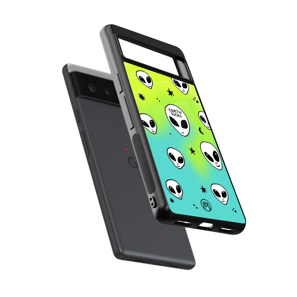 earth sucks neon edition back phone cover | glass case for google pixel 6