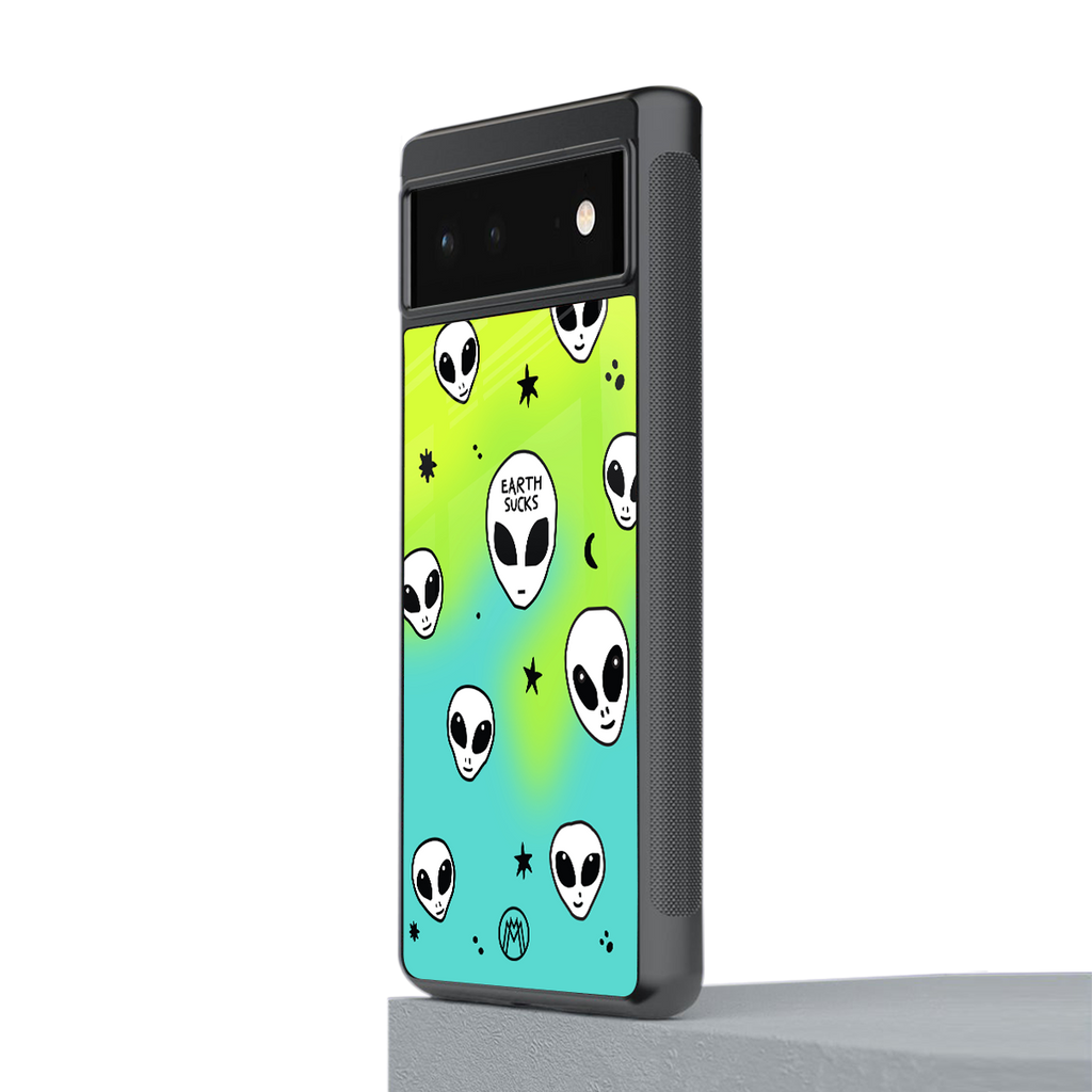 earth sucks neon edition back phone cover | glass case for google pixel 6