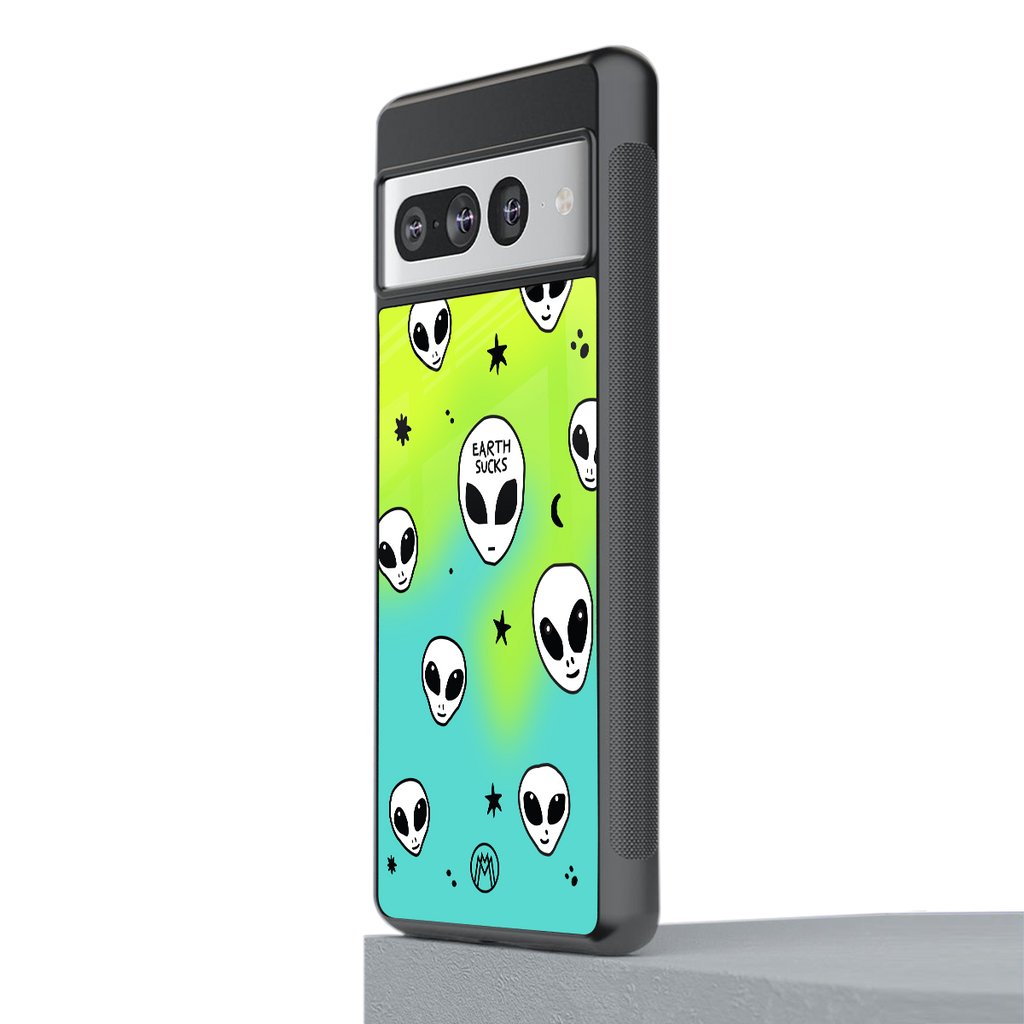earth sucks neon edition back phone cover | glass case for google pixel 7 pro