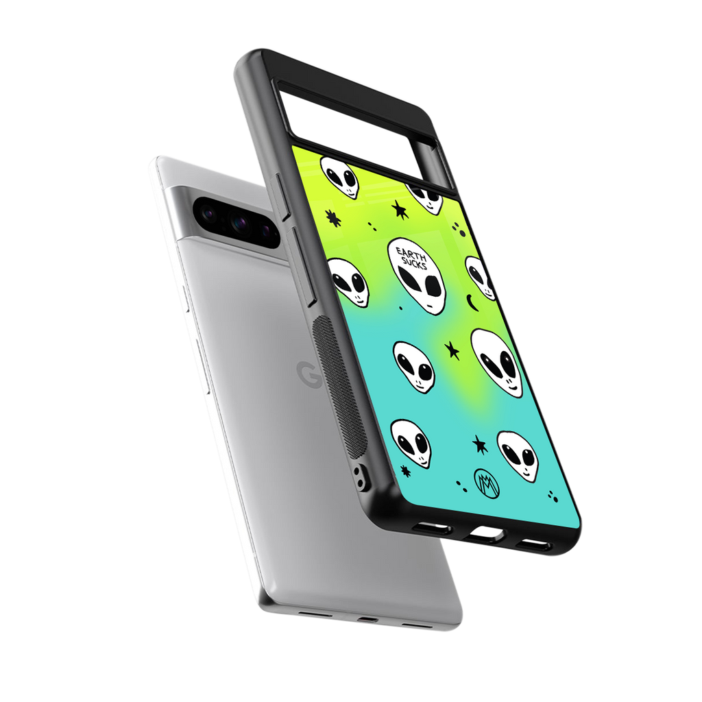 earth sucks neon edition back phone cover | glass case for google pixel 8 pro