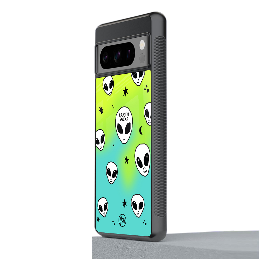 earth sucks neon edition back phone cover | glass case for google pixel 8 pro