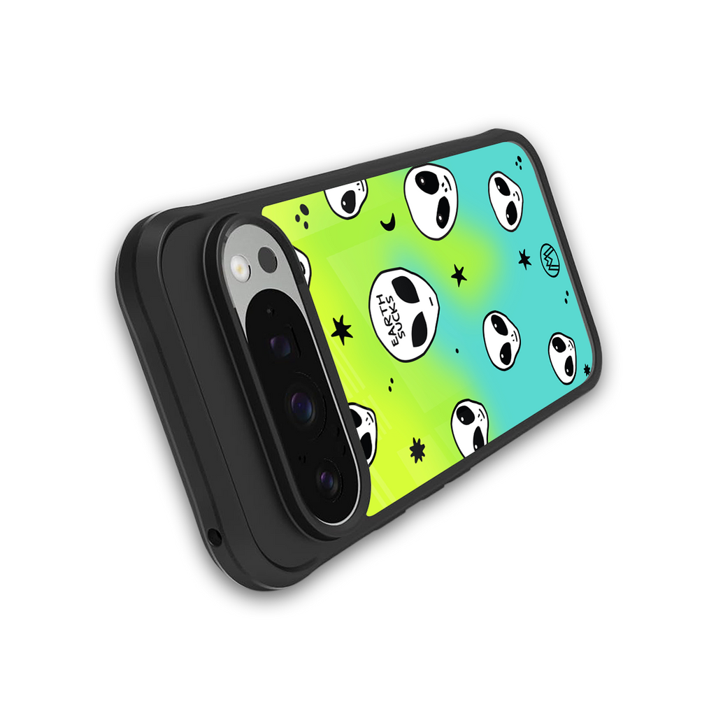 earth sucks neon edition back phone cover | glass case for google pixel 9 pro xl