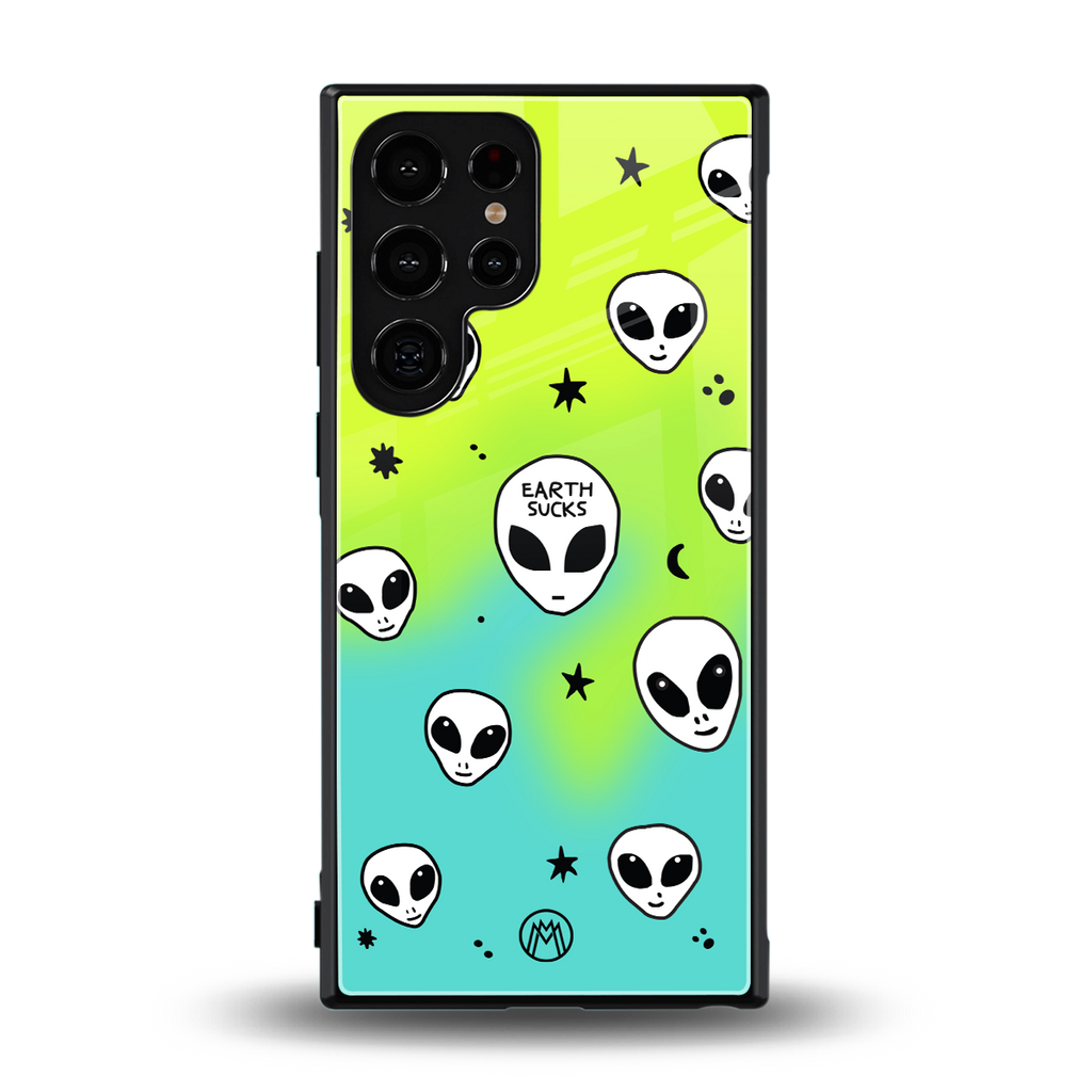 earth sucks neon edition back phone cover | glass case for samsung galaxy s23 ultra