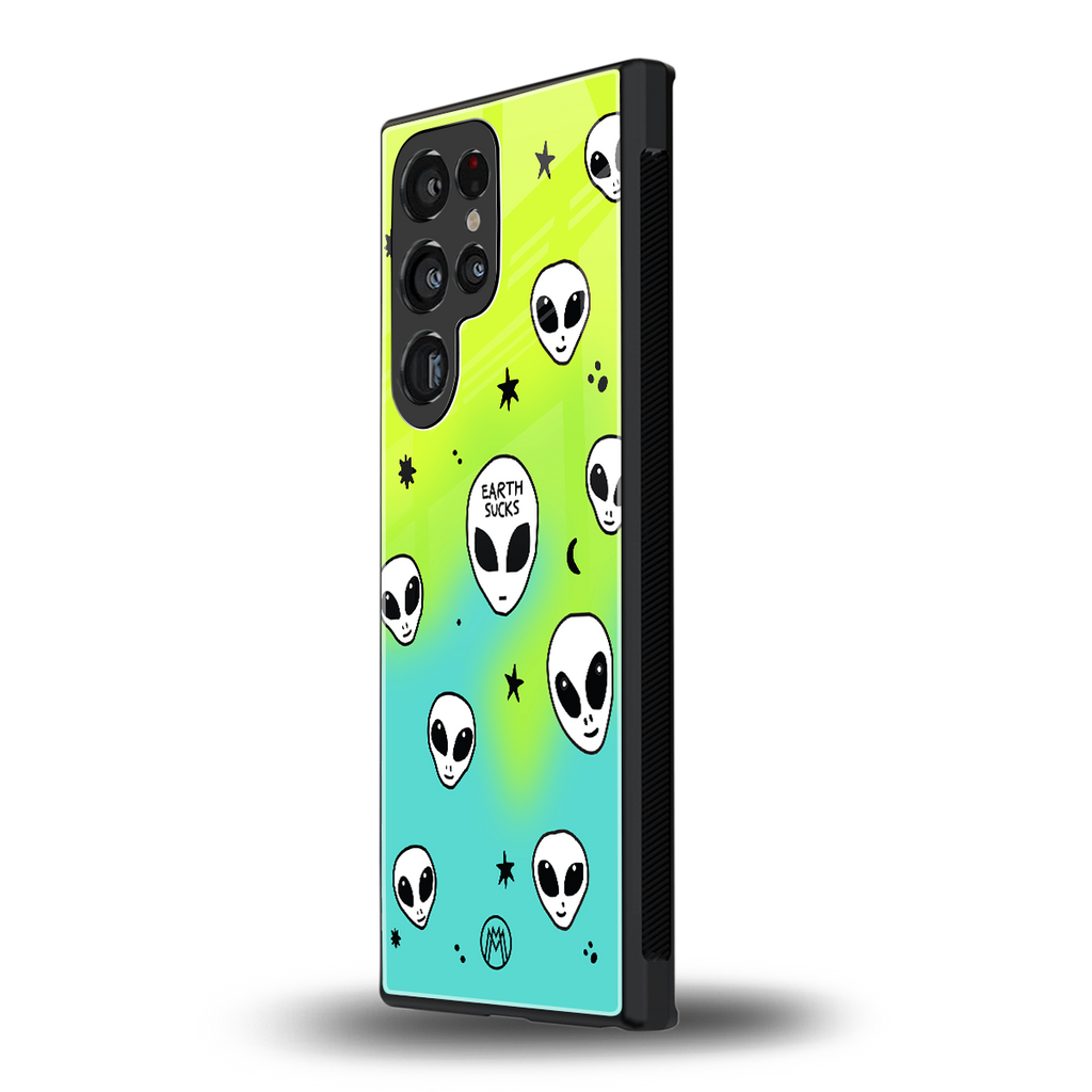 earth sucks neon edition back phone cover | glass case for samsung galaxy s23 ultra