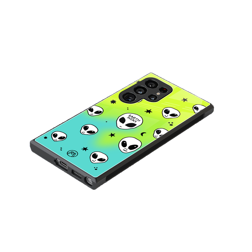 earth sucks neon edition back phone cover | glass case for samsung galaxy s23 ultra