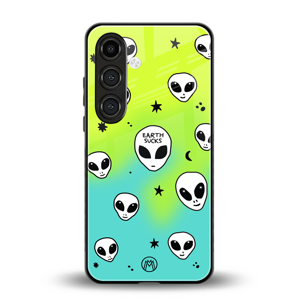 earth sucks neon edition back phone cover | glass case for samsung galaxy s25 plus