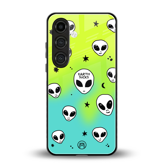 earth sucks neon edition back phone cover | glass case for samsung galaxy s24 plus