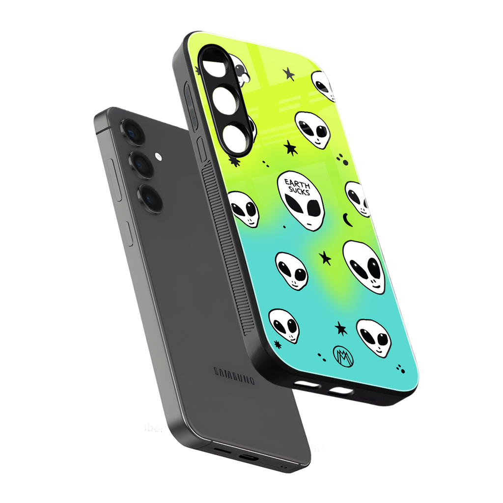 earth sucks neon edition back phone cover | glass case for samsung galaxy s24 plus