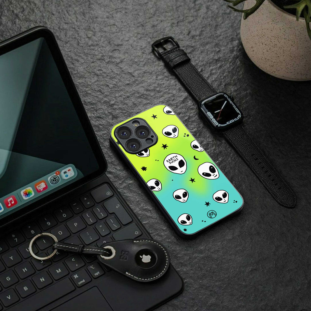 earth sucks neon edition back phone cover | glass case for iphone 14