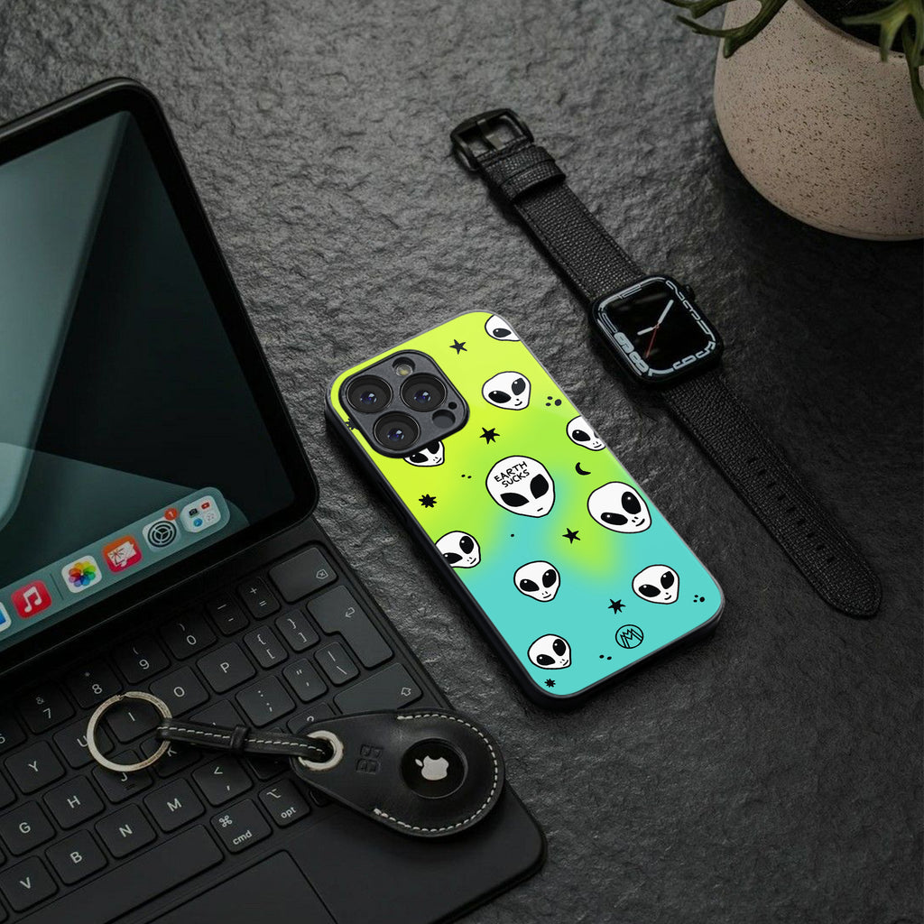 earth sucks neon edition back phone cover | glass case for iphone 16 plus
