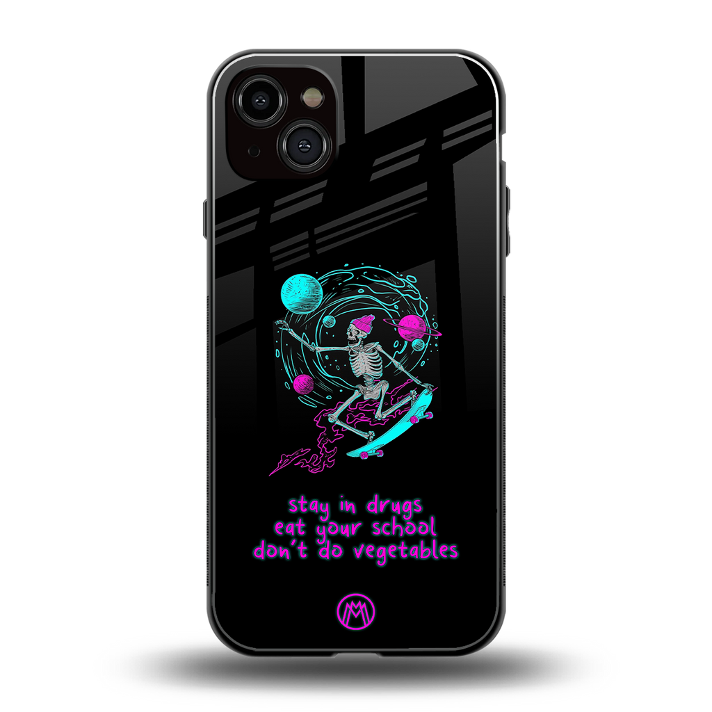 eat your school back phone cover | glass case for iphone 15 plus