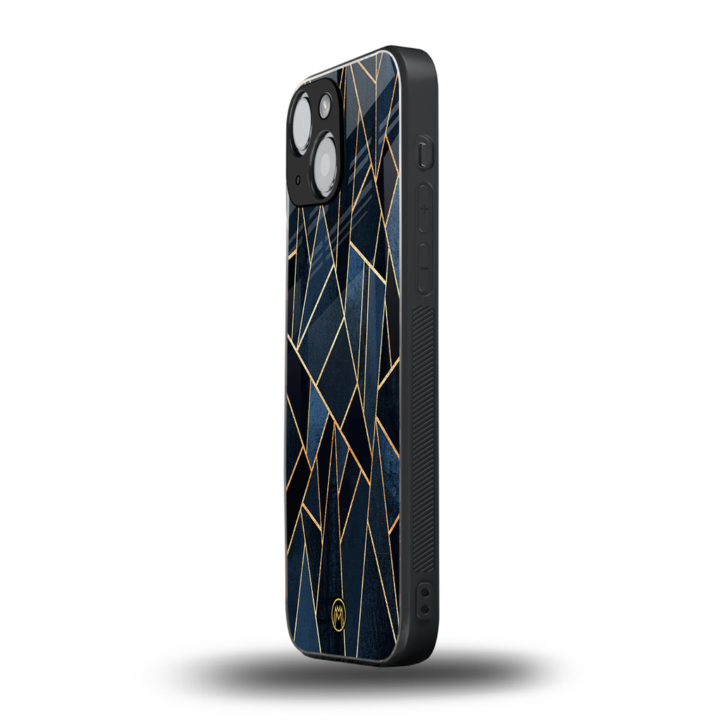 elite blue geometric back phone cover | glass case for iphone 13 mini