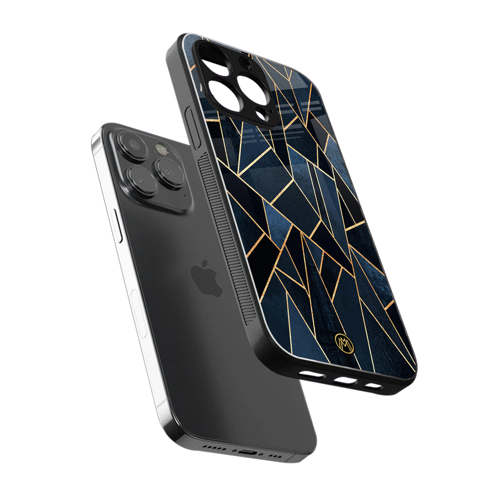 elite blue geometric back phone cover | glass case for iphone 13 pro