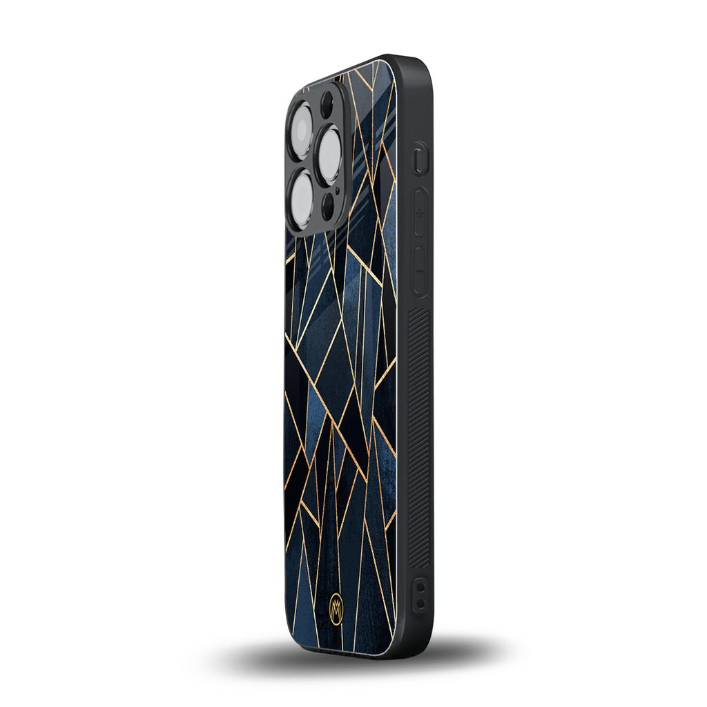 elite blue geometric back phone cover | glass case for iphone 13 pro
