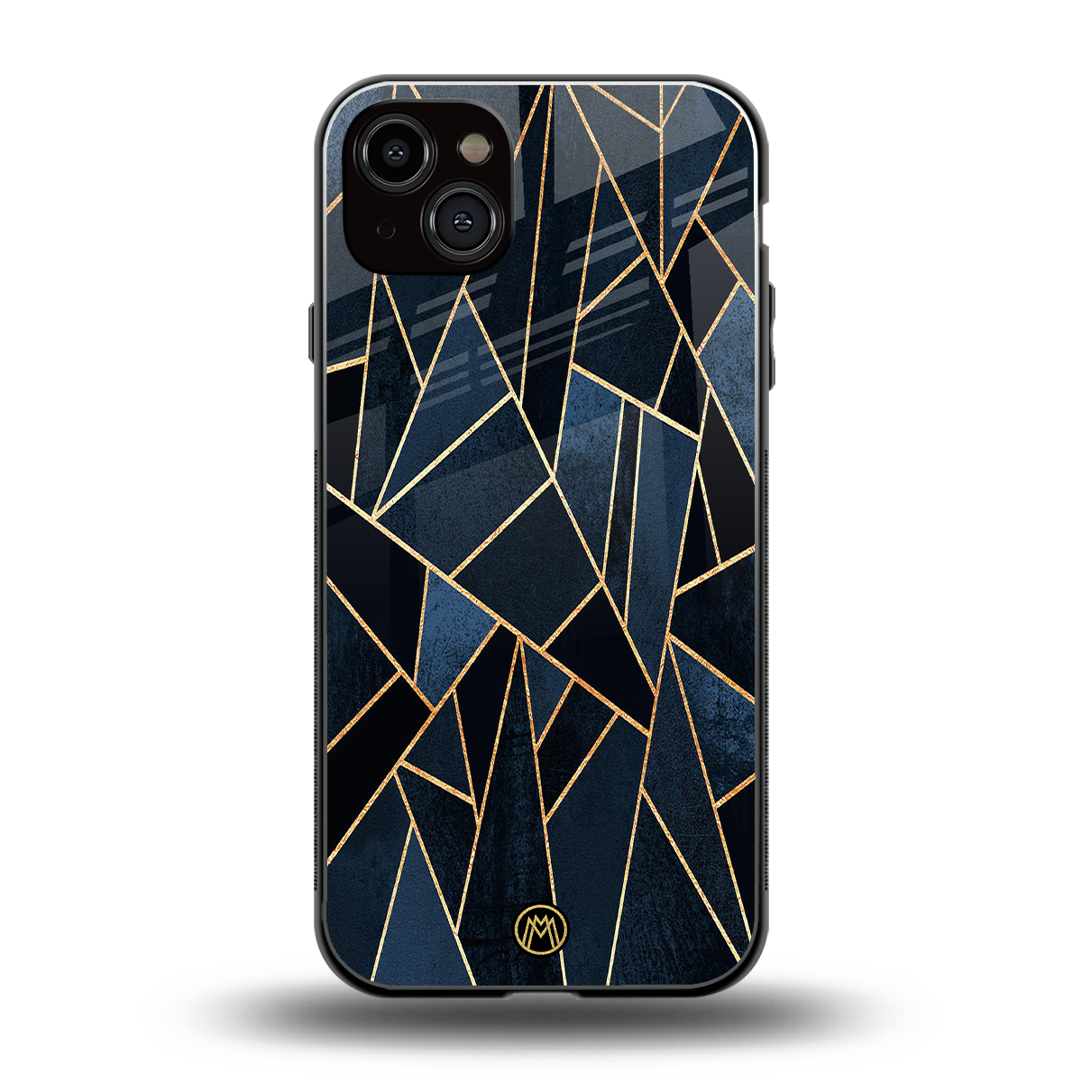 elite blue geometric back phone cover | glass case for iphone 15 plus