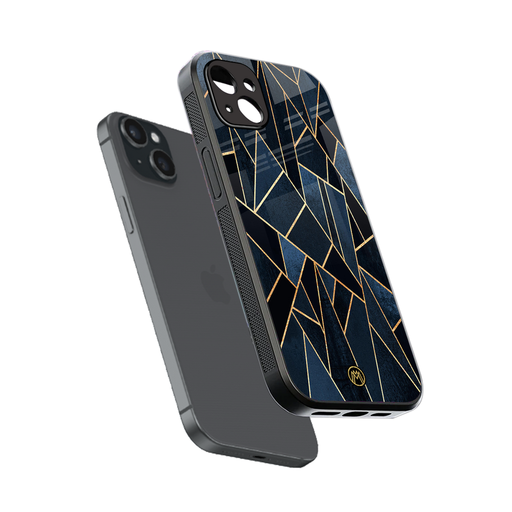 elite blue geometric back phone cover | glass case for iphone 15 plus