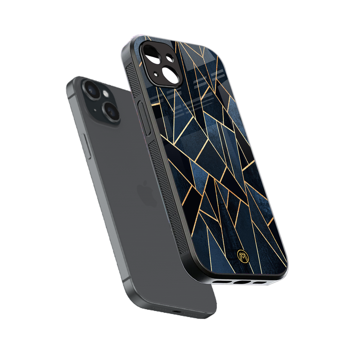 elite blue geometric back phone cover | glass case for iphone 15 plus