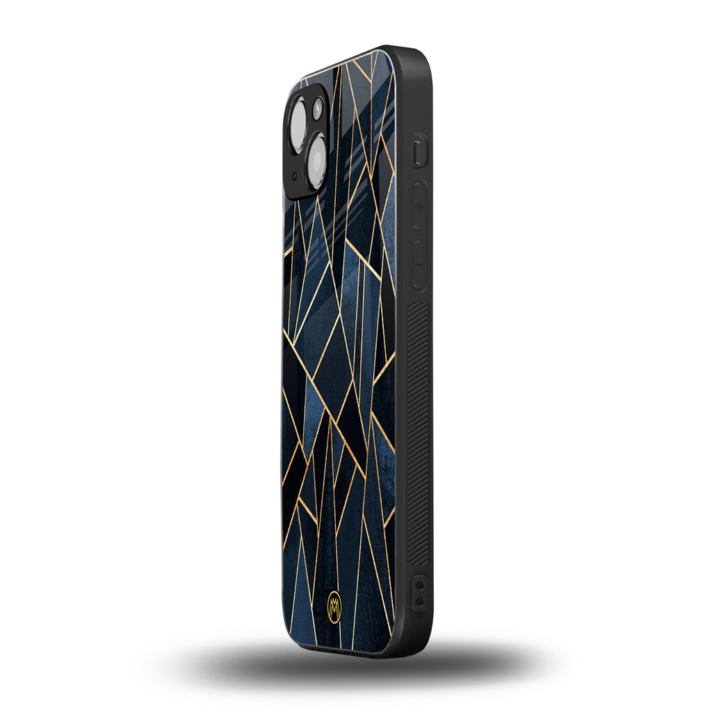 elite blue geometric back phone cover | glass case for iphone 15 plus