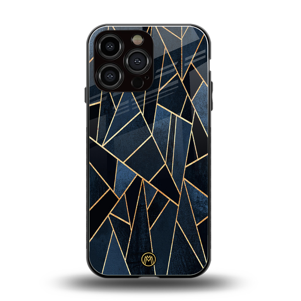 elite blue geometric back phone cover | glass case for iphone 14 pro max