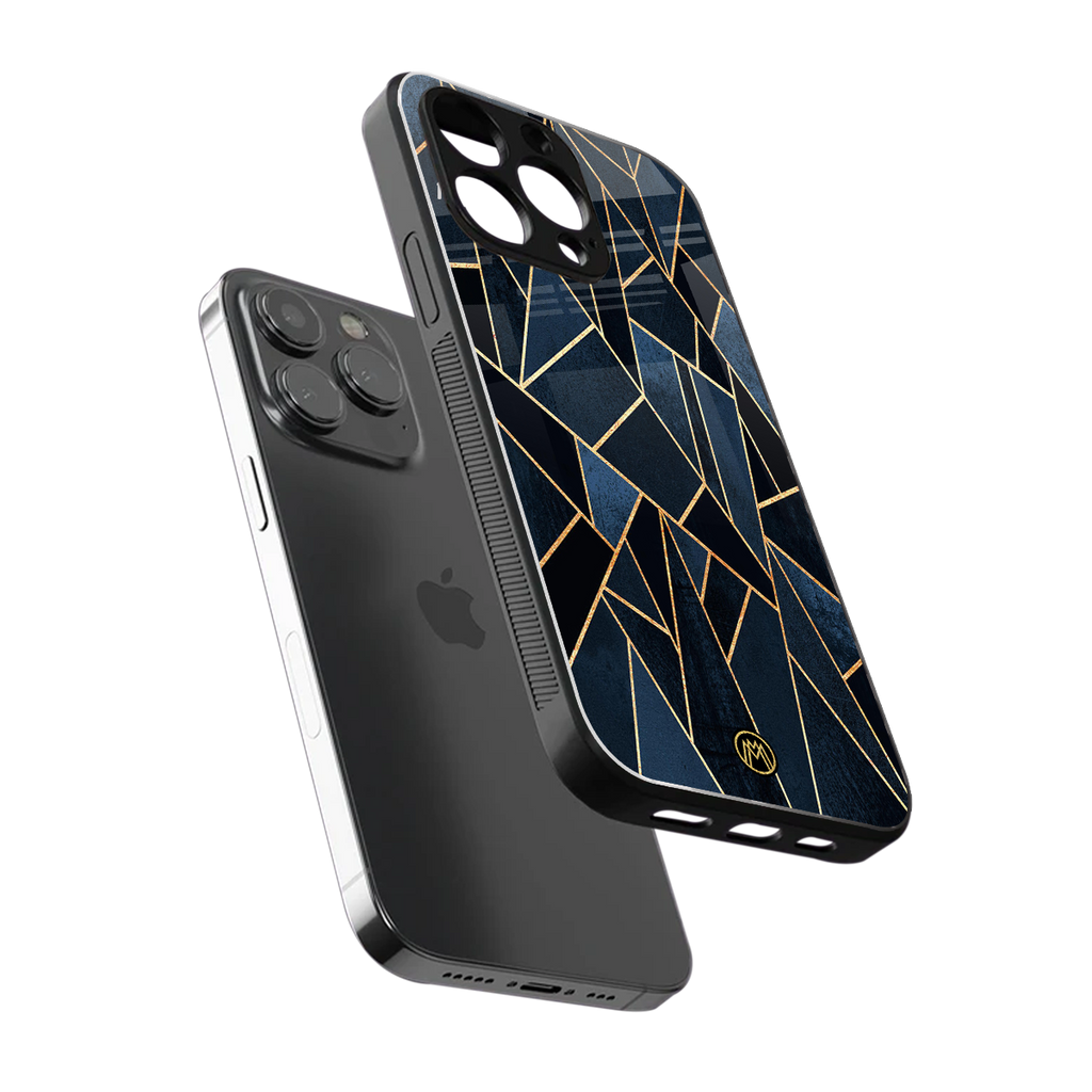 elite blue geometric back phone cover | glass case for iphone 14 pro max