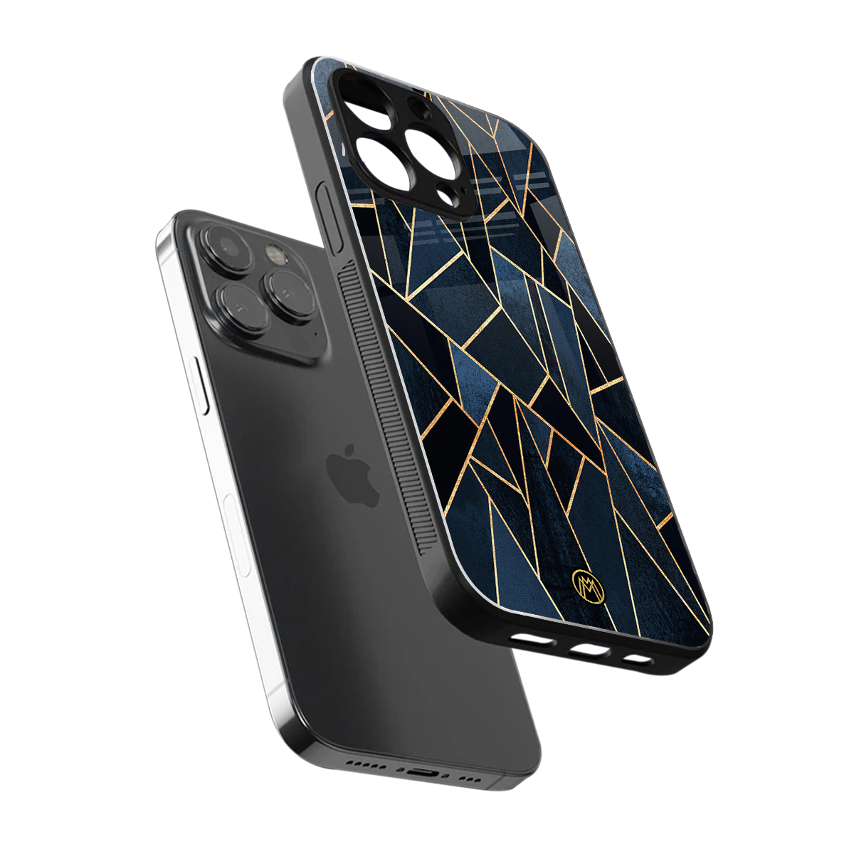 elite blue geometric back phone cover | glass case for iphone 15 pro