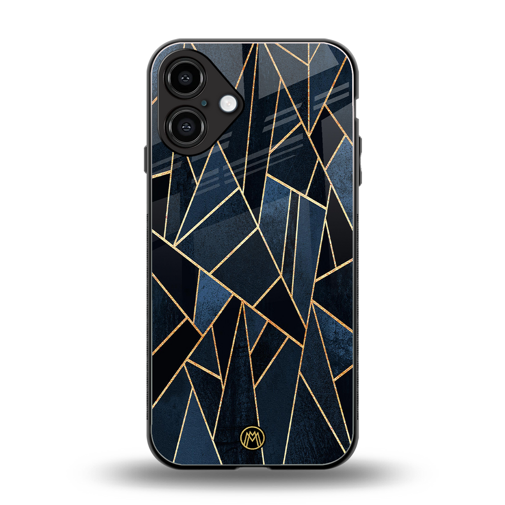 elite blue geometric back phone cover | glass case for iphone 16 plus
