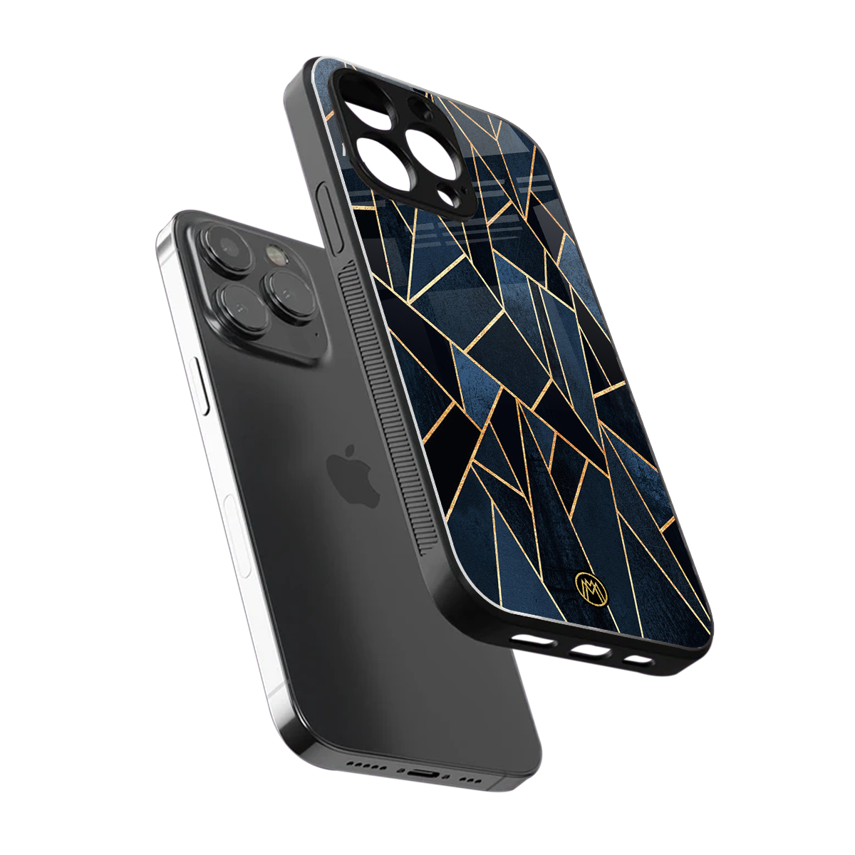 elite blue geometric back phone cover | glass case for iphone 16 pro max