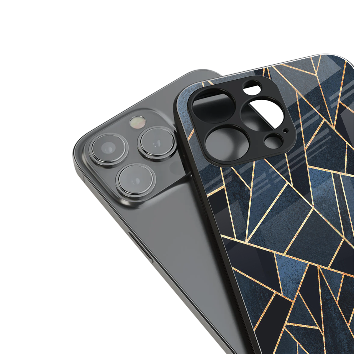 elite blue geometric back phone cover | glass case for iphone 13 pro max