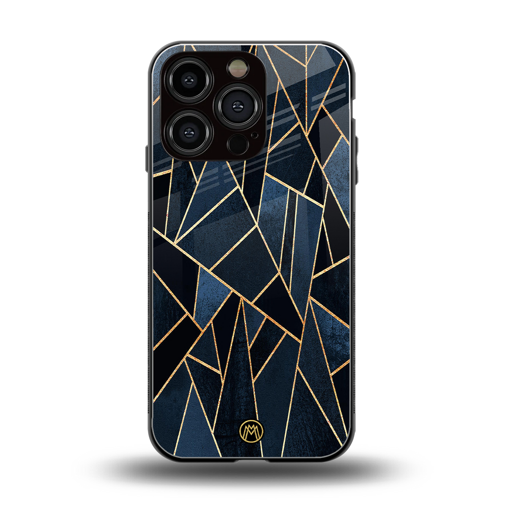 elite blue geometric back phone cover | glass case for iphone 16 pro