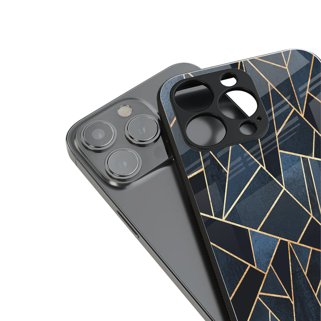 elite blue geometric back phone cover | glass case for iphone 14 pro max