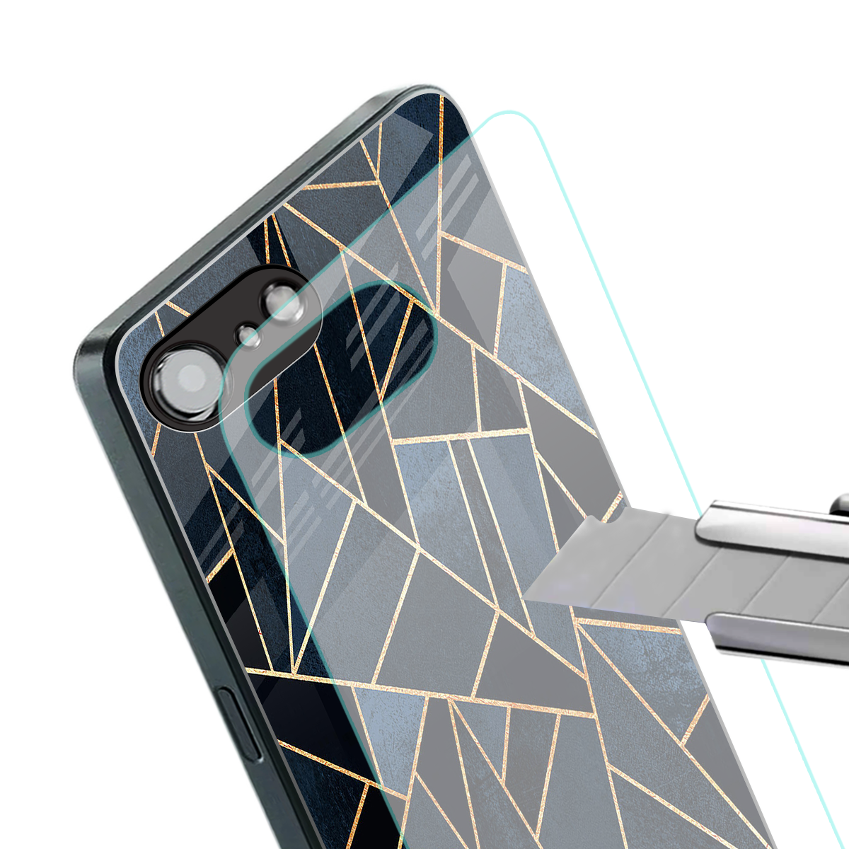 elite blue geometric back phone cover | glass case for iphone 16e