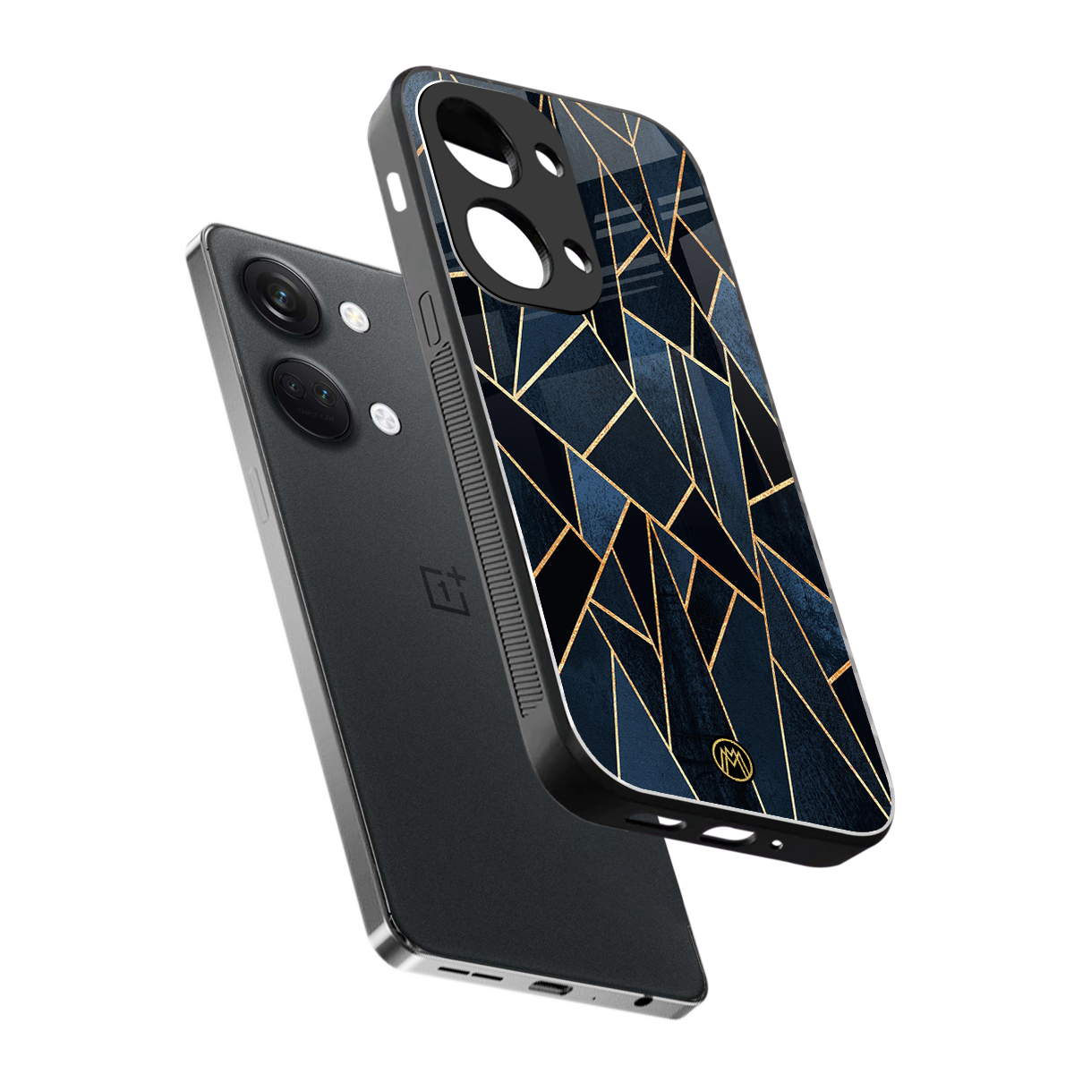 elite blue geometric back phone cover | glass case for oneplus nord 3