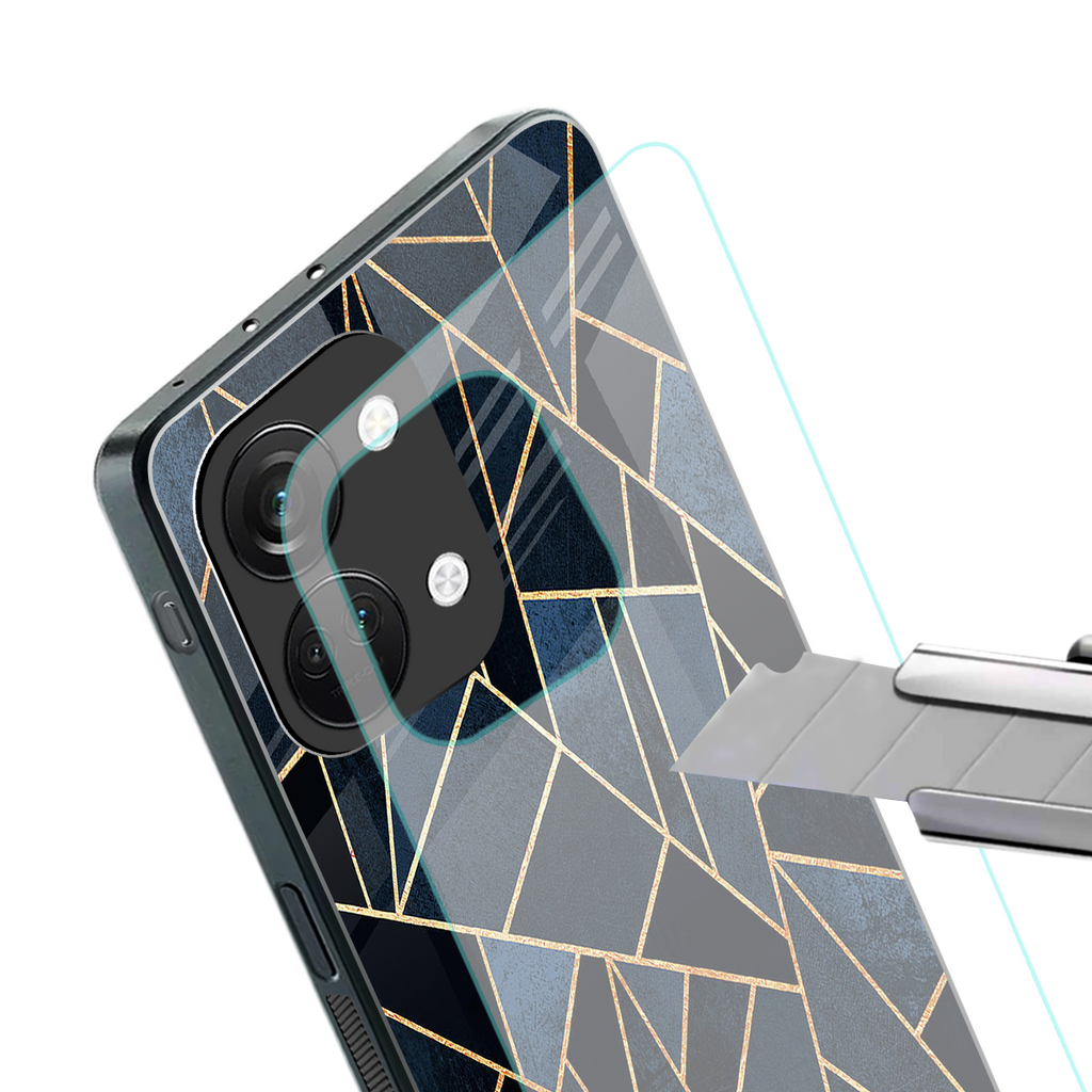 elite blue geometric back phone cover | glass case for oneplus nord 3