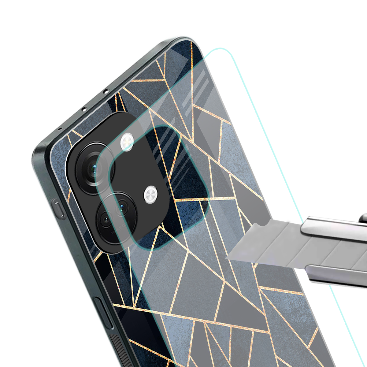 elite blue geometric back phone cover | glass case for oneplus nord 3