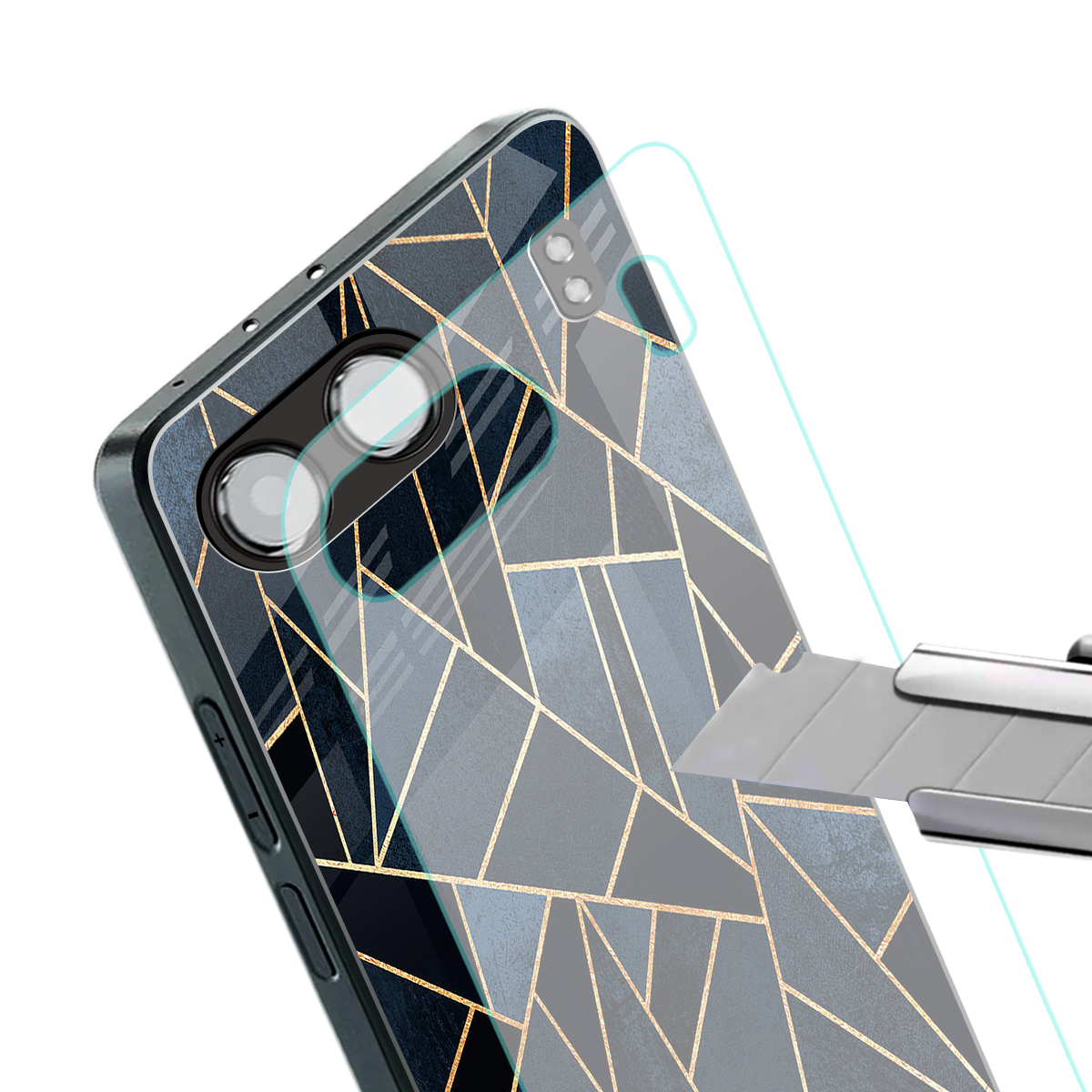 elite blue geometric back phone cover | glass case for oneplus nord 4